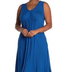 Forgotten Grace V-Neck Empire Waist Dress - 3X - Cobalt